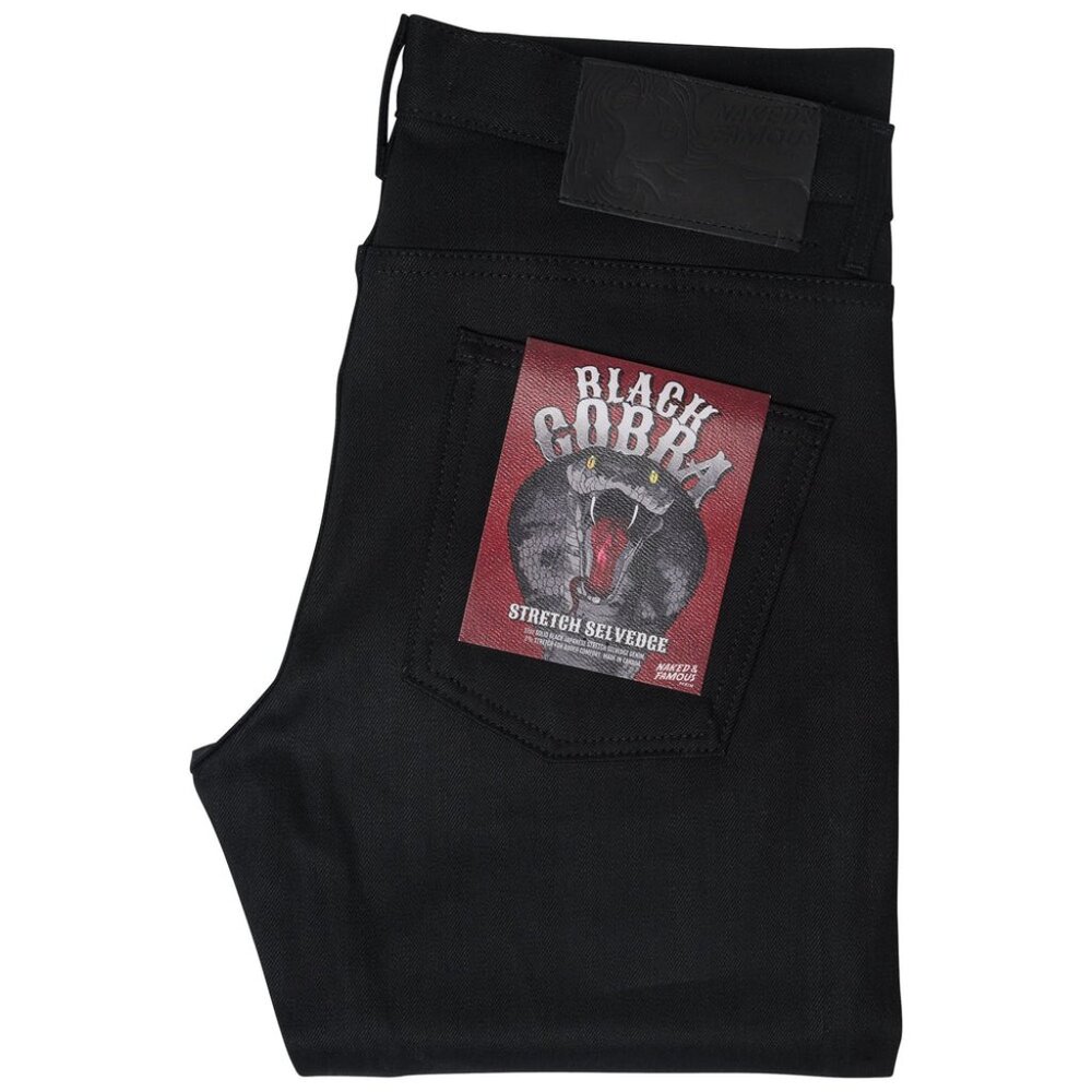 Naked & Famous Denim Men’s Skinny Jeans - Black with Red Patch